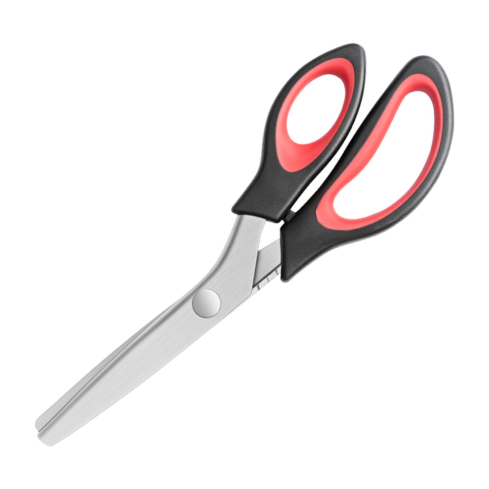KUONIIY Pinking Shears Serrated, Comfort Grips Handled, Professional Dressmaking Sewing Craft, Zig Zag Cut Scissors, 9 Inch, Black Red - 图片 7