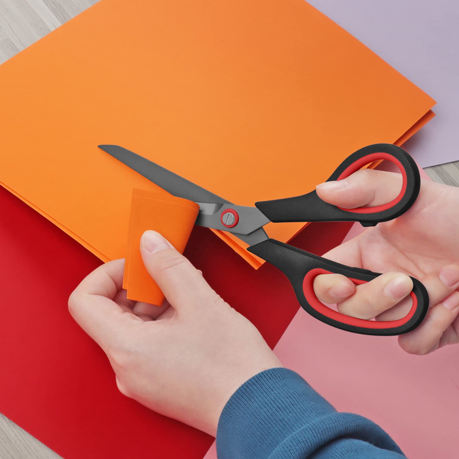 KUONIIY Scissors Ultra Sharp Titanium Coating Blades Soft Comfort-Grip Handles Multi-Purpose Scissors, BlackRed, 8 Inch - 图片 5