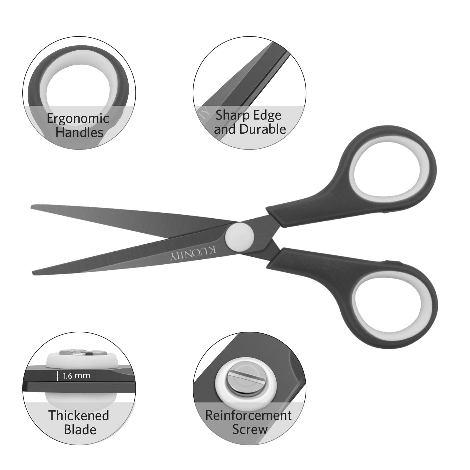 KUONIIY Scissors Ultra Sharp Titanium Coating Blades Soft Comfort-Grip Handles Multi-Purpose Scissors, 6 Inch - 图片 3