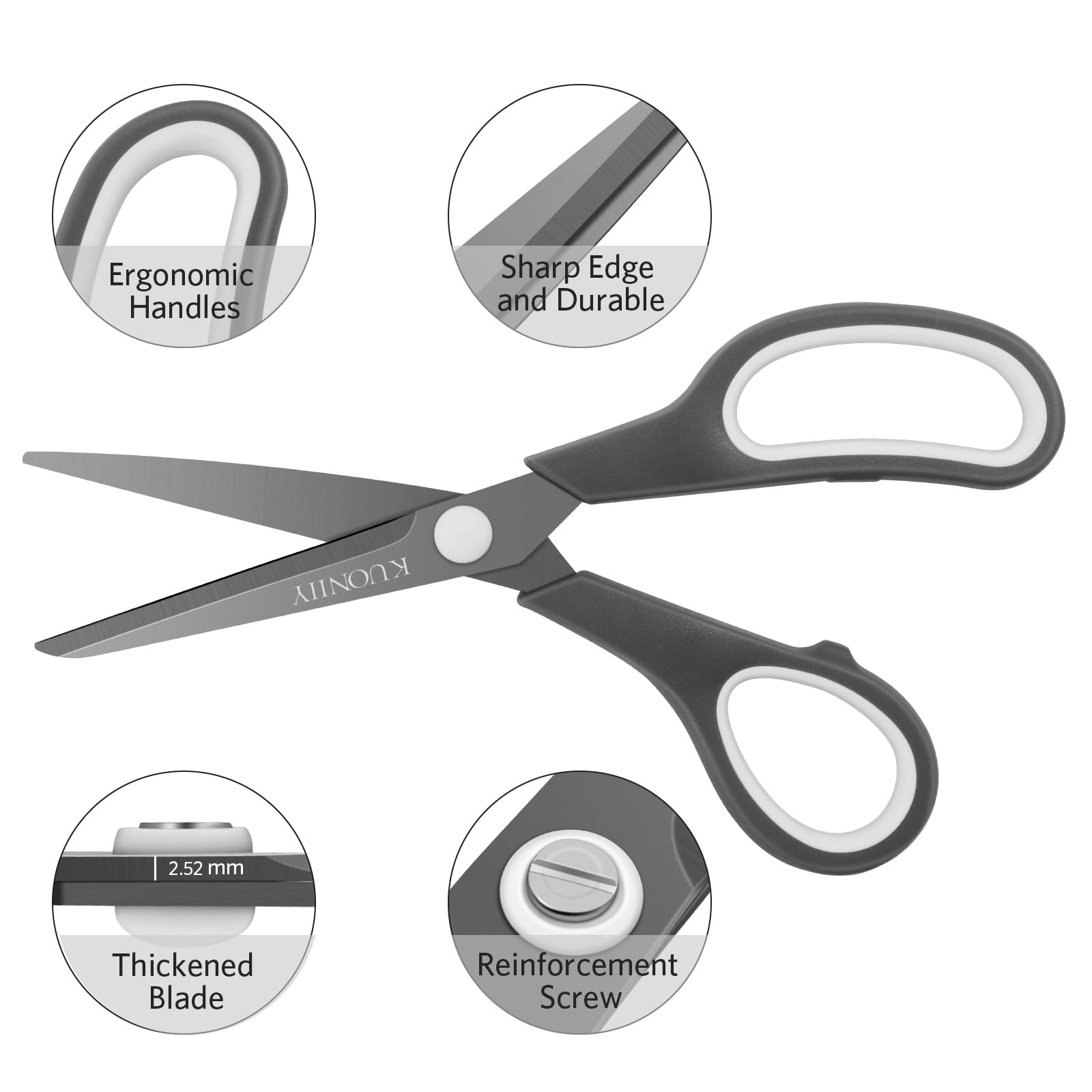 KUONIIY Scissors Ultra Sharp Titanium Coating Blades Soft Comfort-Grip Handles Multi-Purpose Scissors Set of 5 - 图片 4