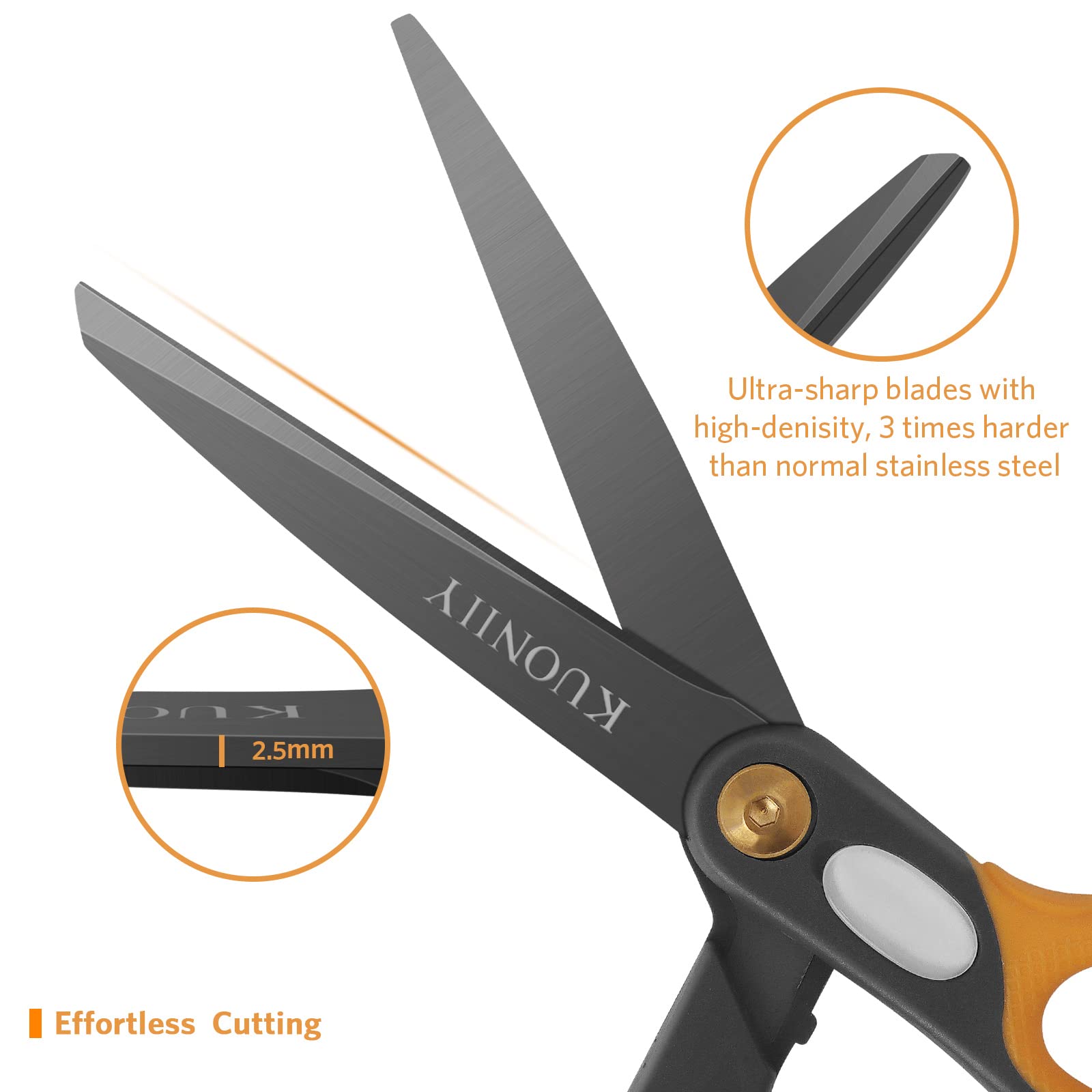 KUONIIY Scissors 8 Inch Ultra Sharp Titanium Coating Blades Soft Comfort-Grip Handles Multi-Purpose Scissors Set of 4 - 图片 6