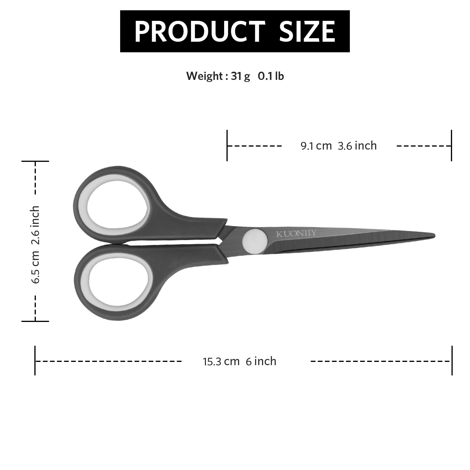 KUONIIY Scissors Ultra Sharp Titanium Coating Blades Soft Comfort-Grip Handles Multi-Purpose Scissors, 6 Inch - 图片 4