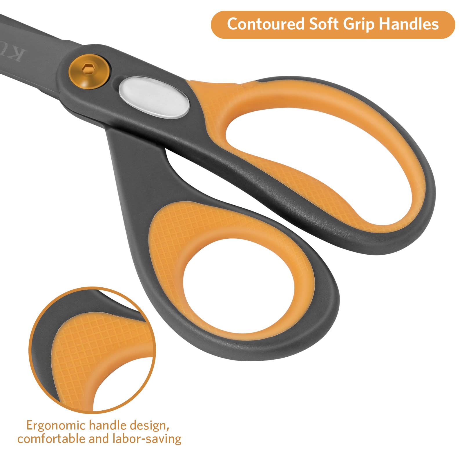 KUONIIY Scissors 8 Inch Ultra Sharp Titanium Coating Blades Soft Comfort-Grip Handles Multi-Purpose Scissors Set of 4 - 图片 4
