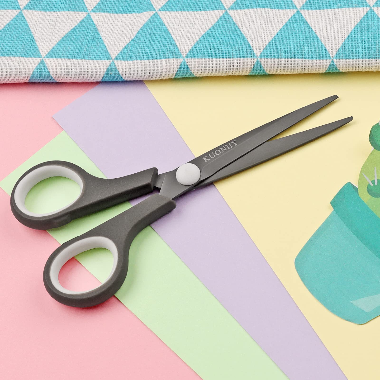KUONIIY Scissors Ultra Sharp Titanium Coating Blades Soft Comfort-Grip Handles Multi-Purpose Scissors, 6 Inch - 图片 7