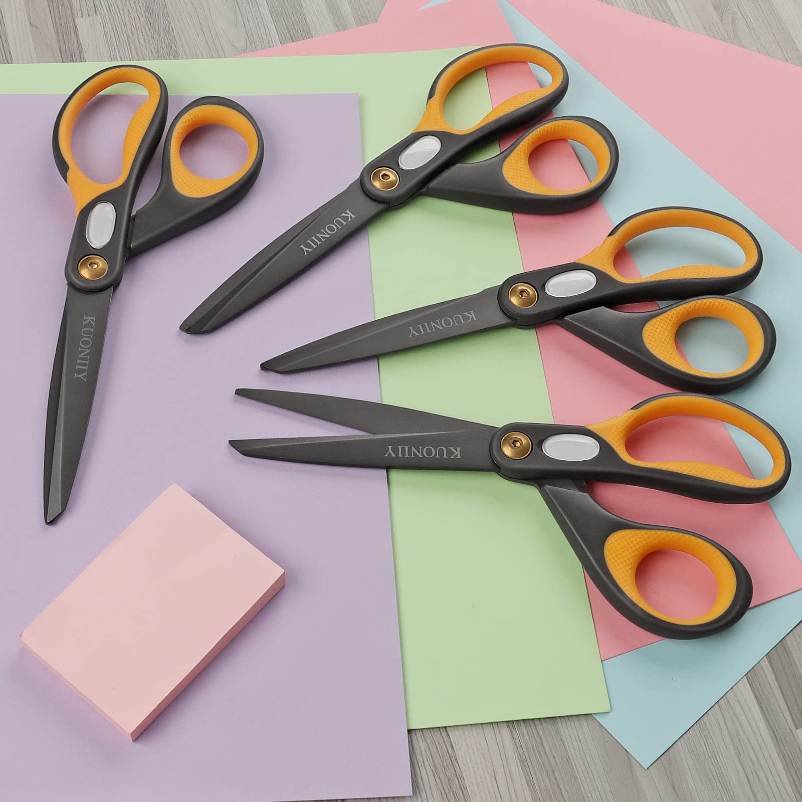 KUONIIY Scissors 8 Inch Ultra Sharp Titanium Coating Blades Soft Comfort-Grip Handles Multi-Purpose Scissors Set of 4 - 图片 2