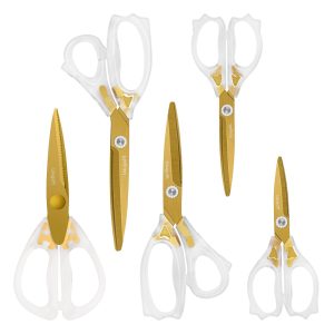 Acrylic Scissors Set, Sharp Titanium Coating Blades with Ergonomic ABS Handle, Set of 5, Suitable for Sewing and Household, Clear and Gold-Toned