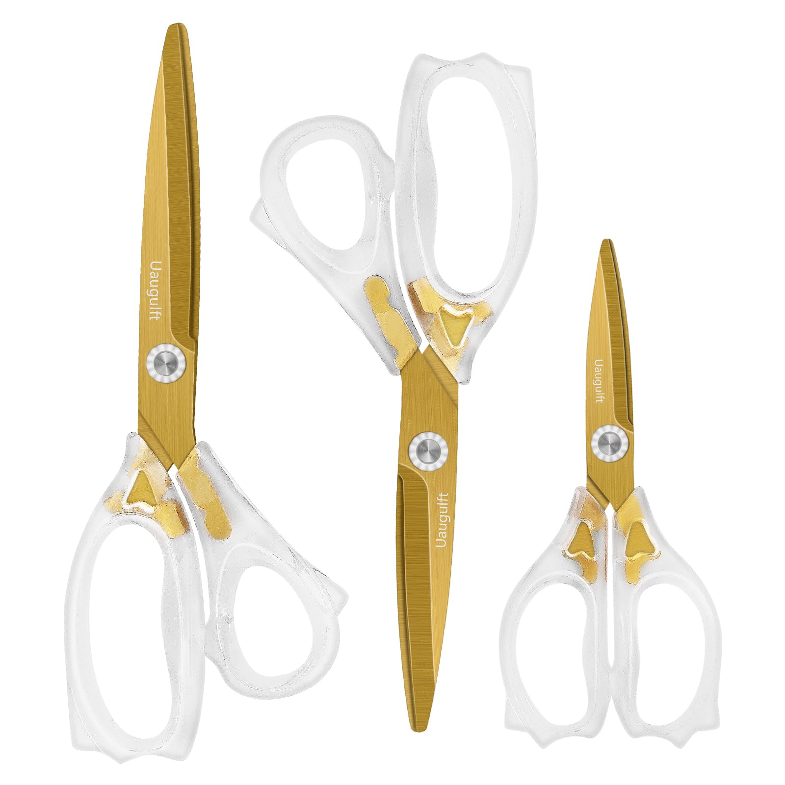 Acrylic Scissors, Sharp Titanium Coating Blades with Ergonomic ABS Handle, Multi-Purpose Scissors Set of 3, Suitable for Sewing and Household, Clear and Gold-Toned