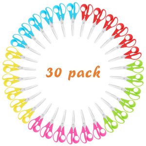 Kid Scissors, Safety Children Scissors with Stainless Steel Blunt Tip Blades and Ergonomic Handle, Great for School and Classrooms, Multiple Colors, 5 inch, 30 Pcs