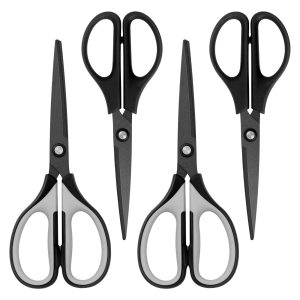 Scissors, Stainless Steel Professional Multi-Purpose Scissors with with Titanium Coated Blades, Soft Grip Handle, Grey Black/All Black, 4 Pieces Set