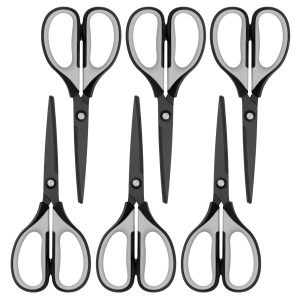 Scissors, Stainless Steel Professional Multi-Purpose Scissors with with Titanium Coated Blades, Soft Grip Handle, Grey Black, 6 Pieces Set