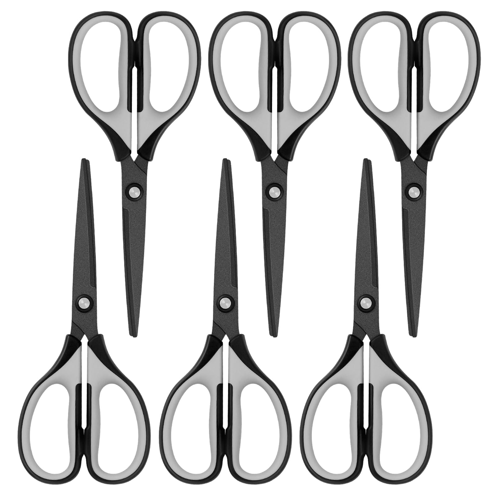 Scissors, Stainless Steel Professional Multi-Purpose Scissors with with Titanium Coated Blades, Soft Grip Handle, Grey Black, 6 Pieces Set