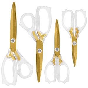 Acrylic Scissors, Sharp Titanium Blades with Ergonomic ABS Handle, Multi-Purpose Scissors Set of 4, Suitable for Sewing and Household, Clear and Gold-Toned