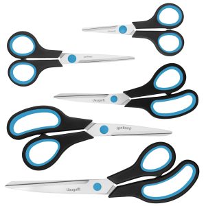 Scissors, Stainless Steel Multi-Purpose Paper Scissors with Soft Grip Handle, Blue Black, 5 Pieces Set