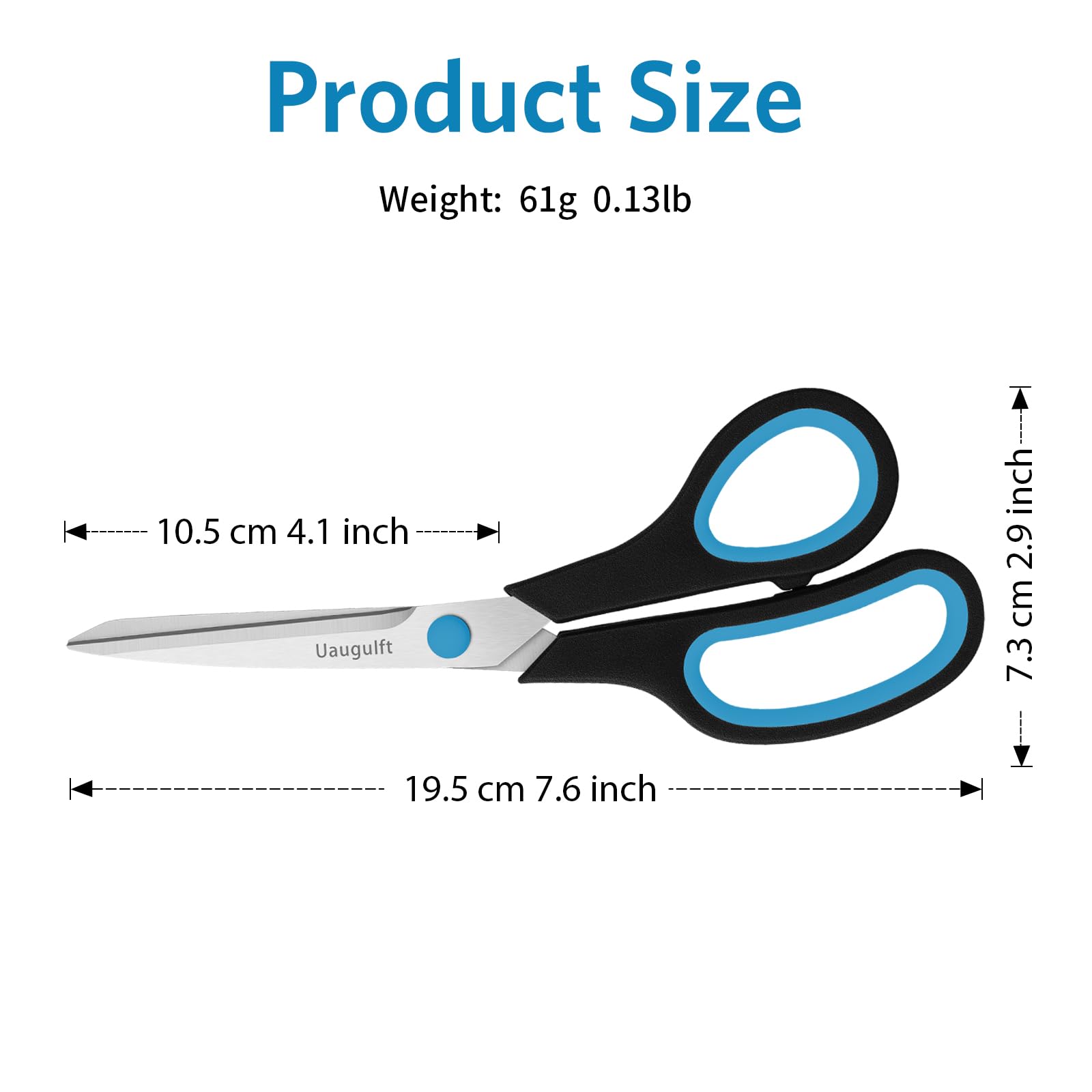 Scissors, Stainless Steel Paper Multi-Purpose Scissors with Soft Grip Handle, Blue Black, 7 Inch - 图片 7
