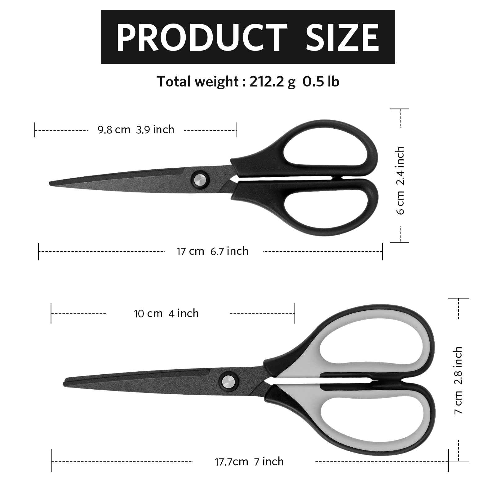 Scissors, Stainless Steel Professional Multi-Purpose Scissors with with Titanium Coated Blades, Soft Grip Handle, Grey Black/All Black, 4 Pieces Set - 图片 4
