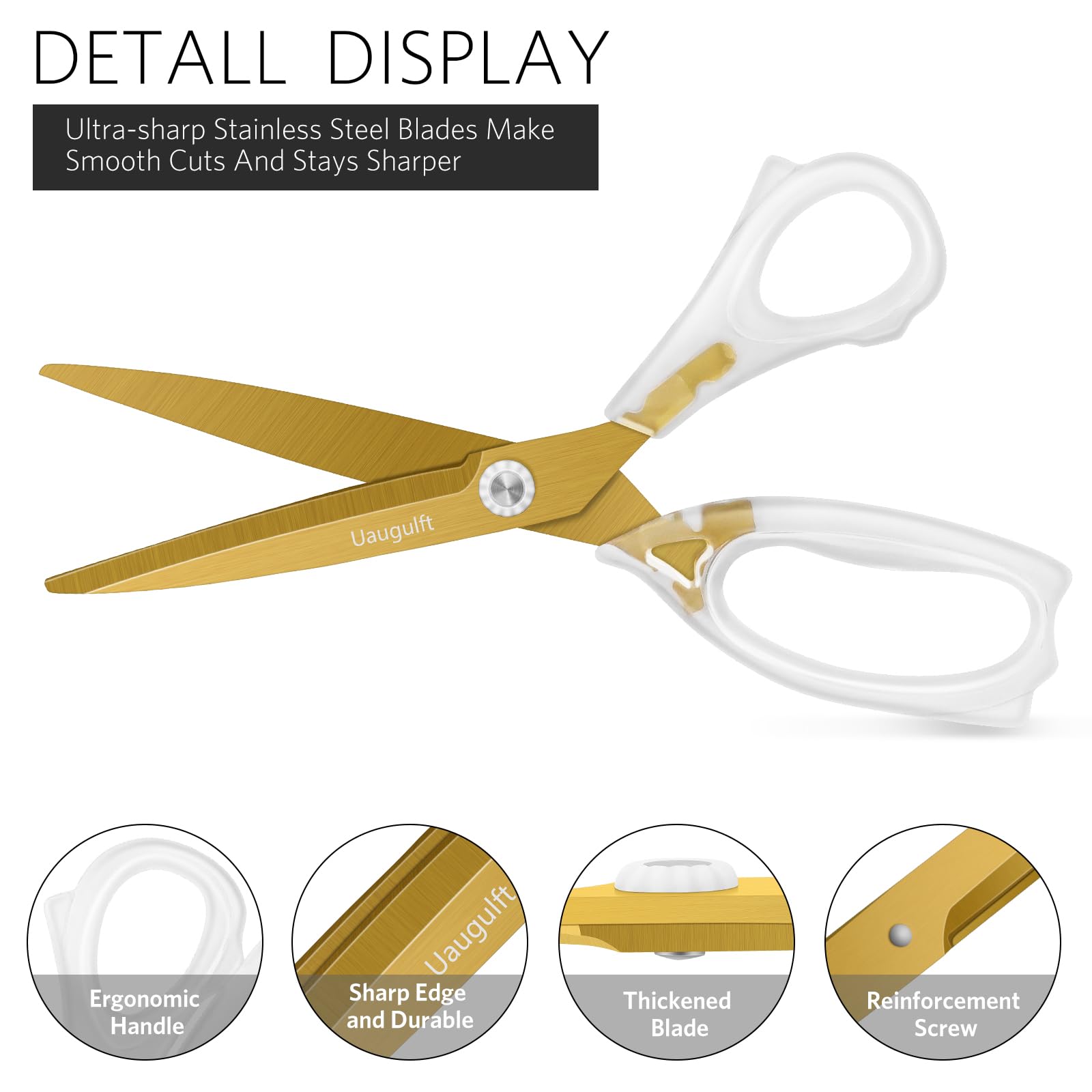 Acrylic Scissors, Sharp Titanium Coating Blades with Ergonomic ABS Handle, Multi-Purpose Scissors Set of 3, Suitable for Sewing and Household, Clear and Gold-Toned - 图片 8