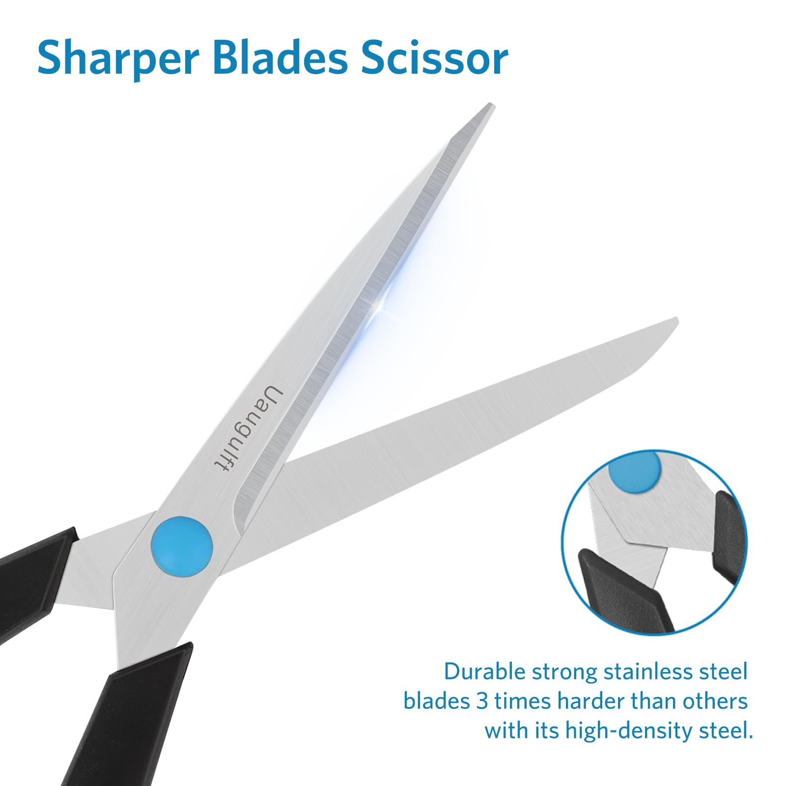 Scissors, Stainless Steel Paper Multi-Purpose Scissors with Soft Grip Handle, Blue Black, 7 Inch - 图片 4