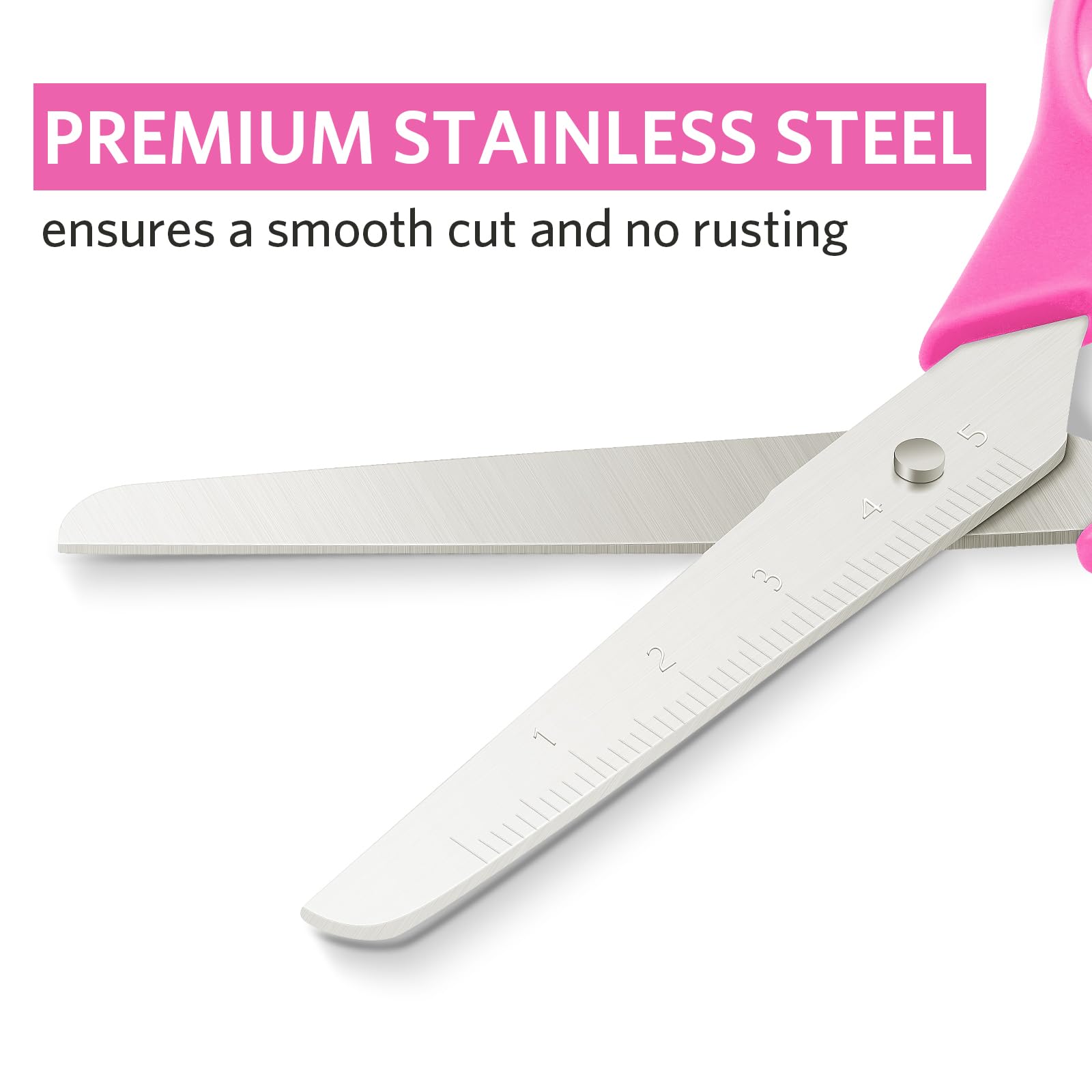 Kid Scissors, Safety Children Scissors with Stainless Steel Blunt Tip Blades and Ergonomic Handle, Great for School and Classrooms, Multiple Colors, 5 inch, 12 Pcs - 图片 8
