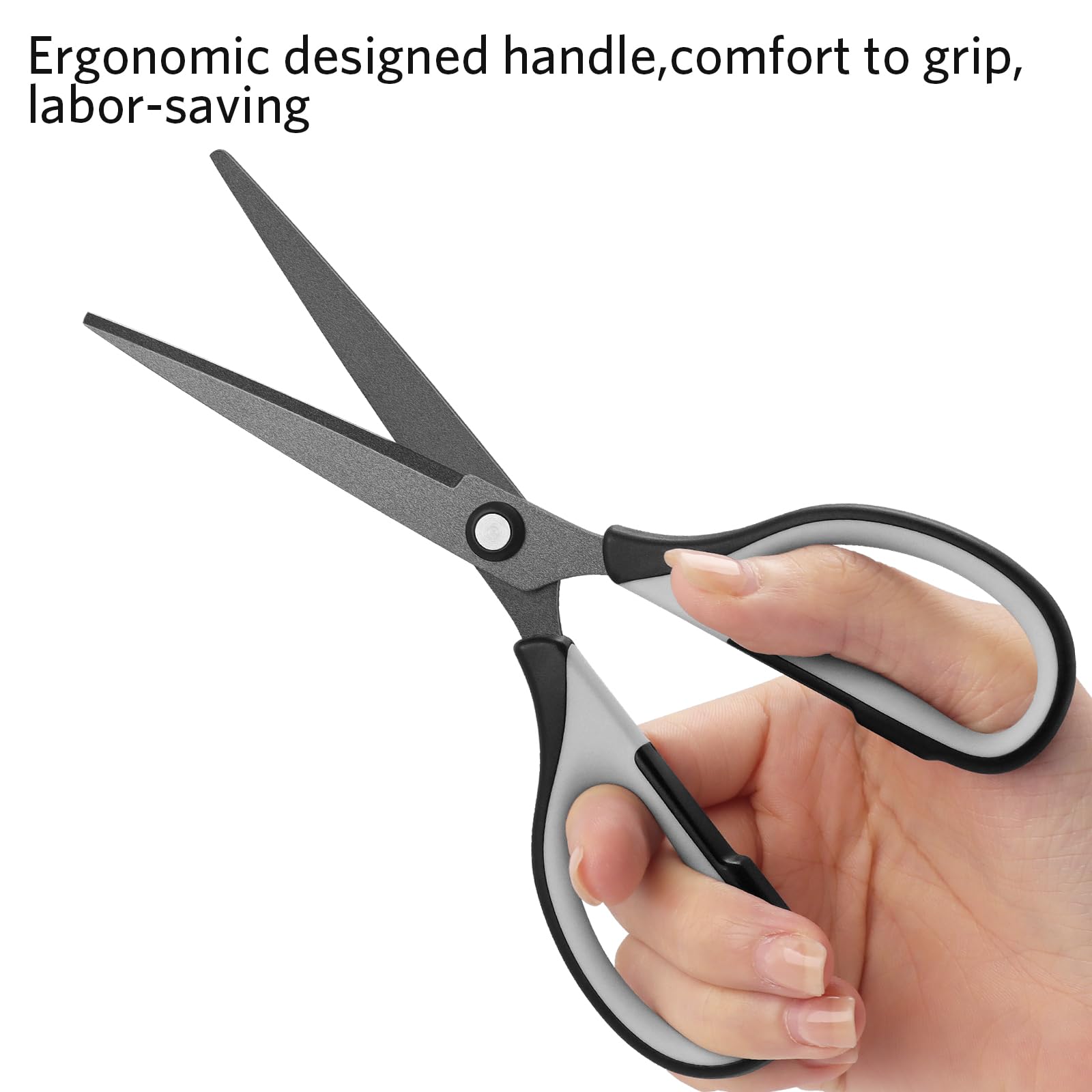 Scissors, Stainless Steel Professional Multi-Purpose Scissors with with Titanium Coated Blades, Soft Grip Handle, Grey Black, 6 Pieces Set - 图片 6