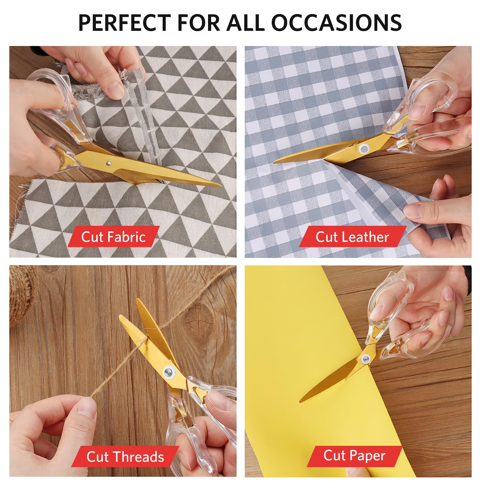 Acrylic Scissors, Sharp Titanium Blades with Ergonomic ABS Handle, Multi-Purpose Scissors Set of 4, Suitable for Sewing and Household, Clear and Gold-Toned - 图片 6