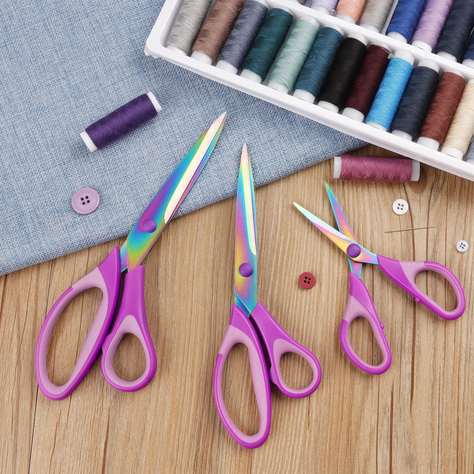 Multi-Purpose Scissors Set of 3, Titanium Blades, Soft Grip Handle, Purple - 图片 8