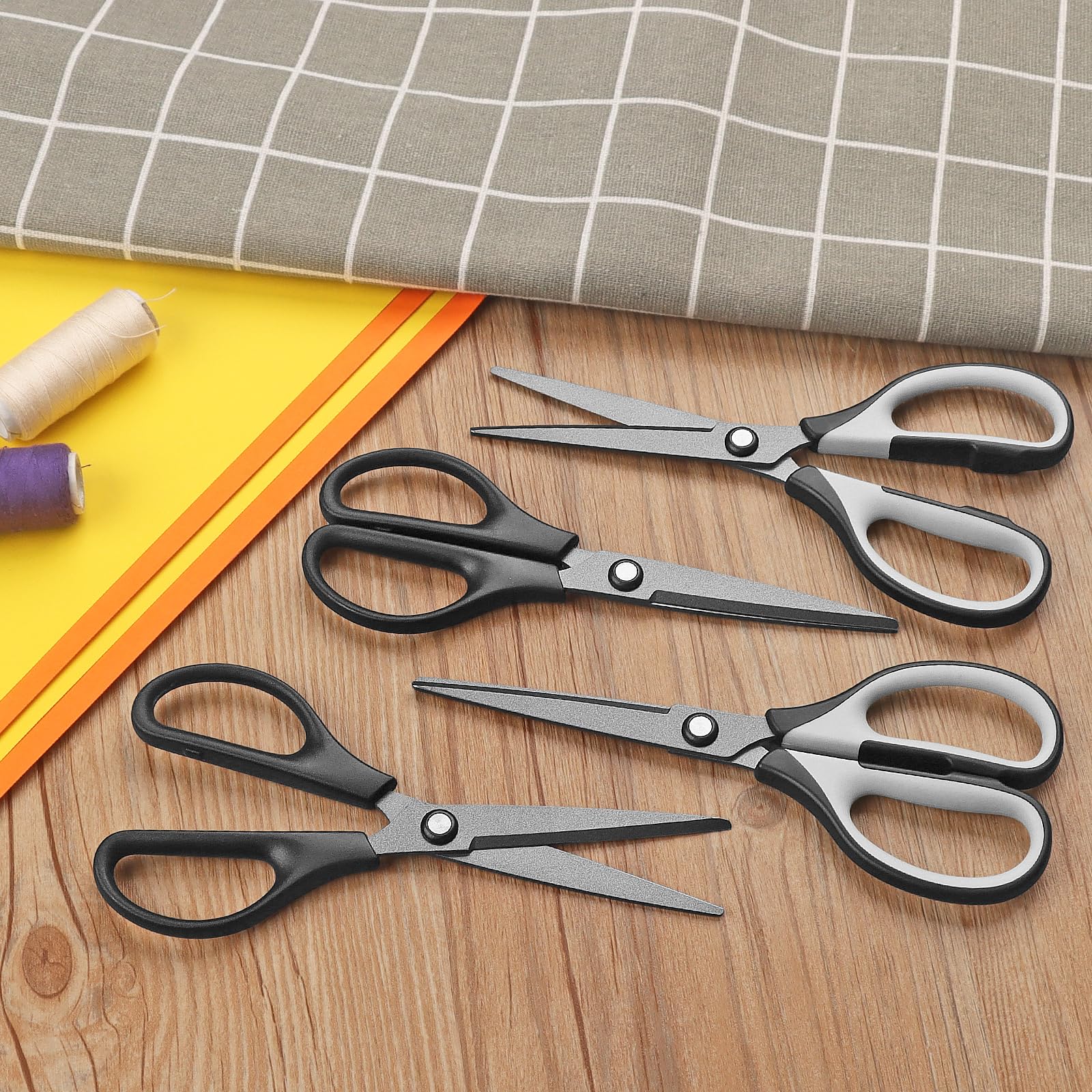 Scissors, Stainless Steel Professional Multi-Purpose Scissors with with Titanium Coated Blades, Soft Grip Handle, Grey Black/All Black, 4 Pieces Set - 图片 6